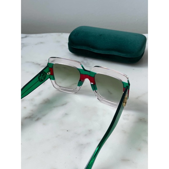 NEW Gucci GG0178S Clear Striped Oversized Square Sunglasses - Picture 8 of 8